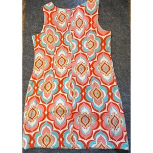 R&K Womens Orange Teal Geometric Medallion Print Sleeveless Shift Dress Size 18